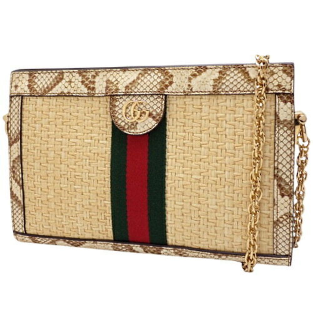 Ophidia GG Small  Double GG Webline Raffia Python Beige Gold Hardware